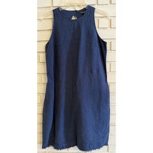 Tommy Bahama  Linen Sleeveless Shift Dress Women XS/TP Dark Blue Raw Hem